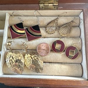 Lot of 4 Vintage 80s 90s Roman Enamel Gold Tone Drop Earrings Retro